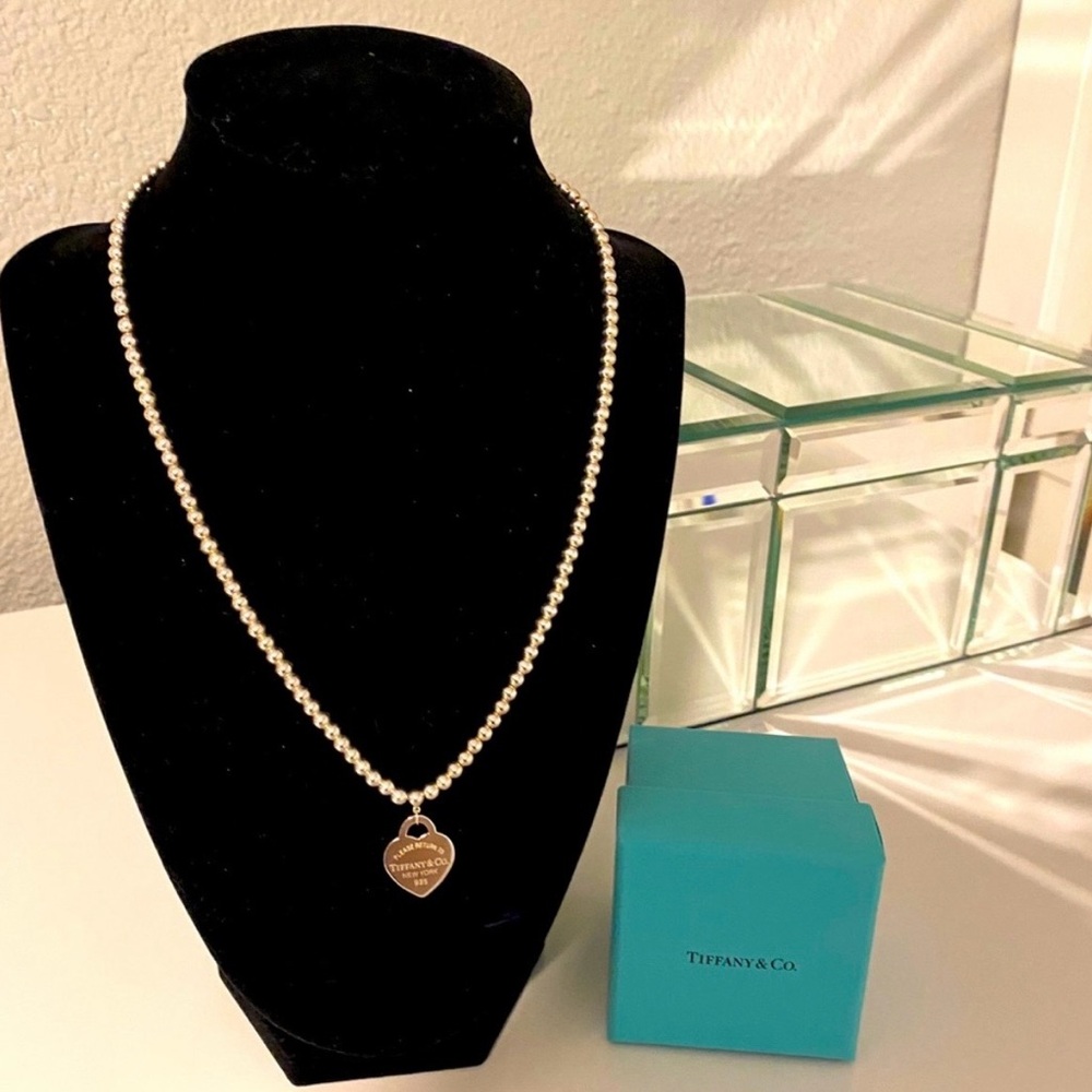 Tiffany & Co. Sterling Silver Bead Necklace with Heart Tag - Silver